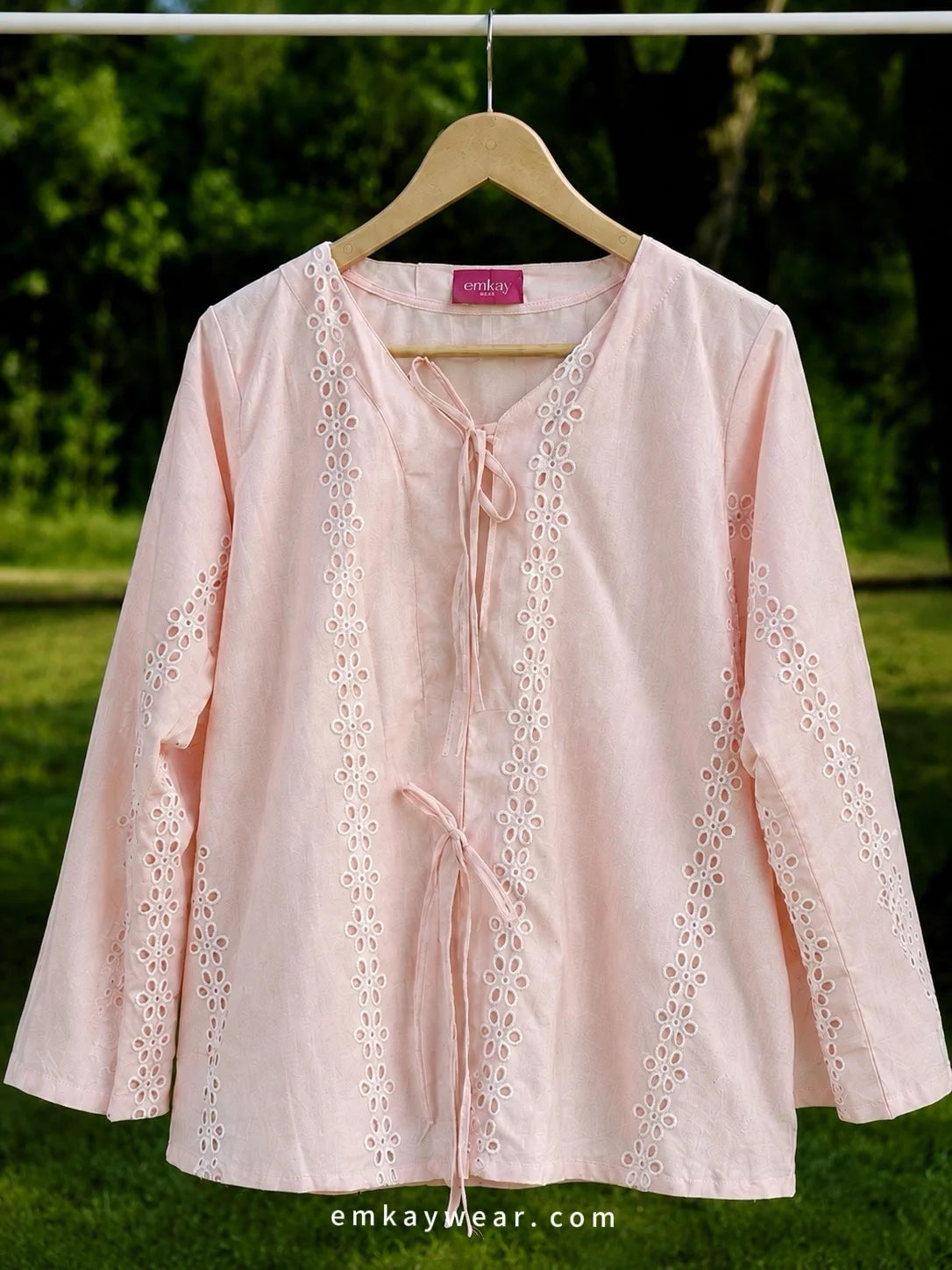 Pink Chikankari Bow Tie Top