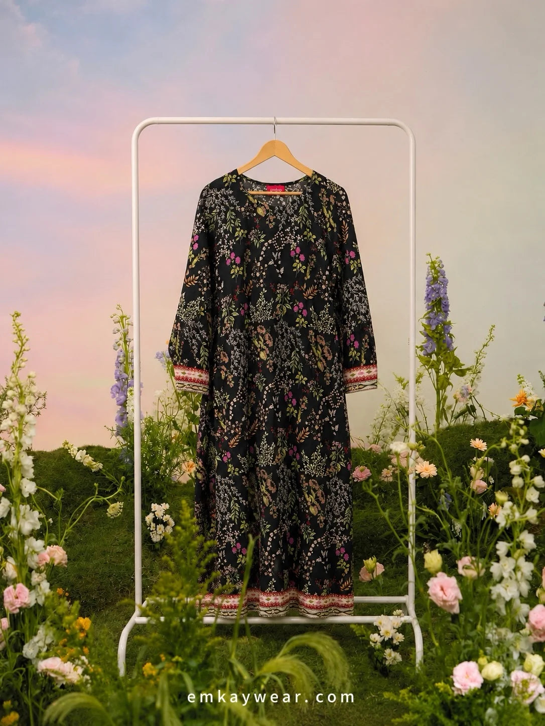 Bloom Breeze Black Floral Dress stitched frock