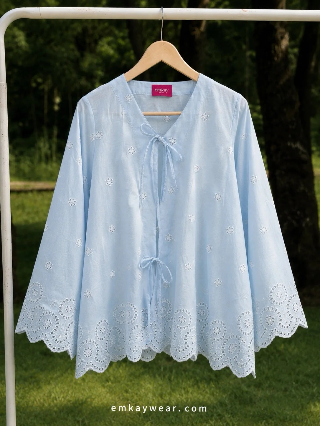 Blue Chikankari Bow Tie Top