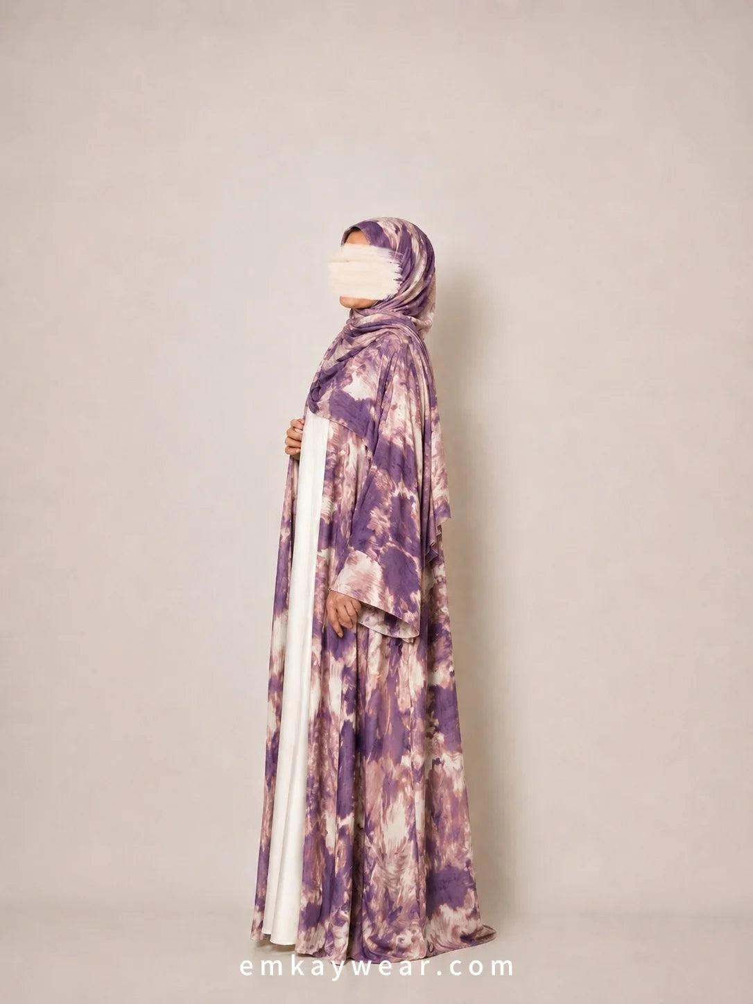 Voilet Skies Print Kimono Abaya with Hijab