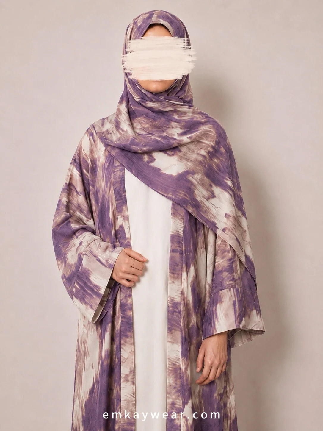 Voilet Skies Print Kimono Abaya with Hijab