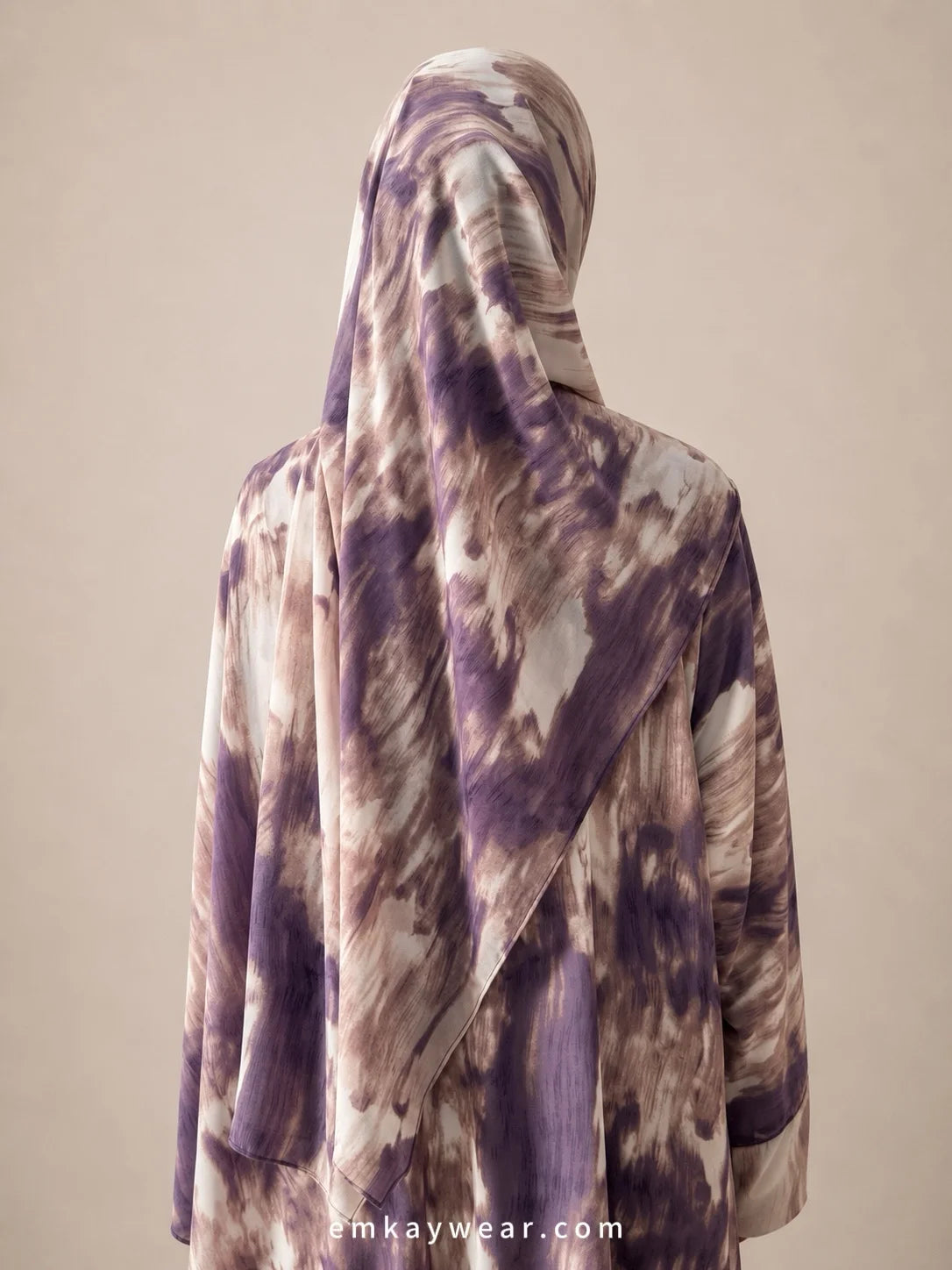 Voilet Skies Print Kimono Abaya with Hijab