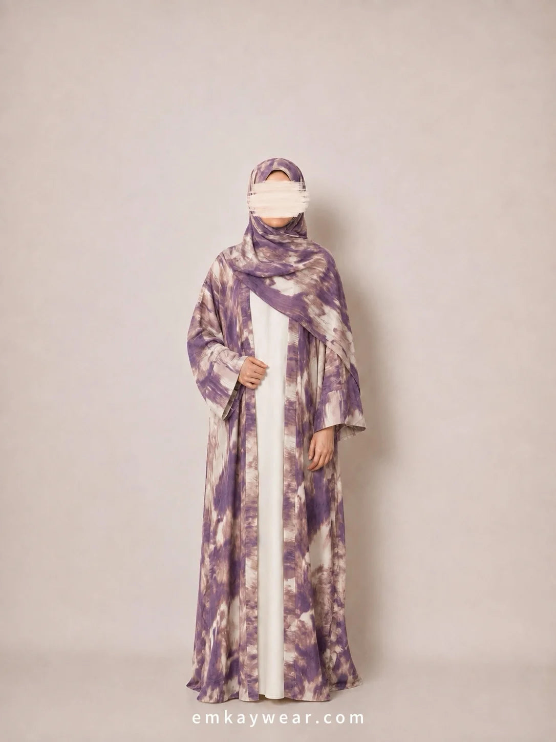 Voilet Skies Print Kimono Abaya with Hijab
