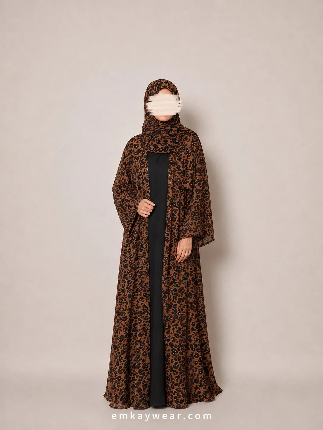 Leopard Print Kimono Abaya with Hijab