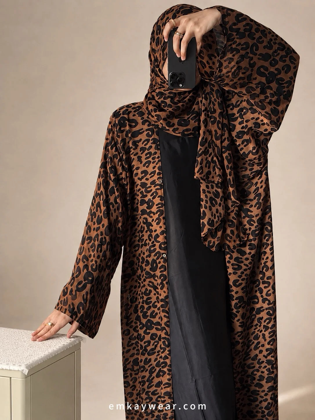 Leopard Print Kimono Abaya with Hijab