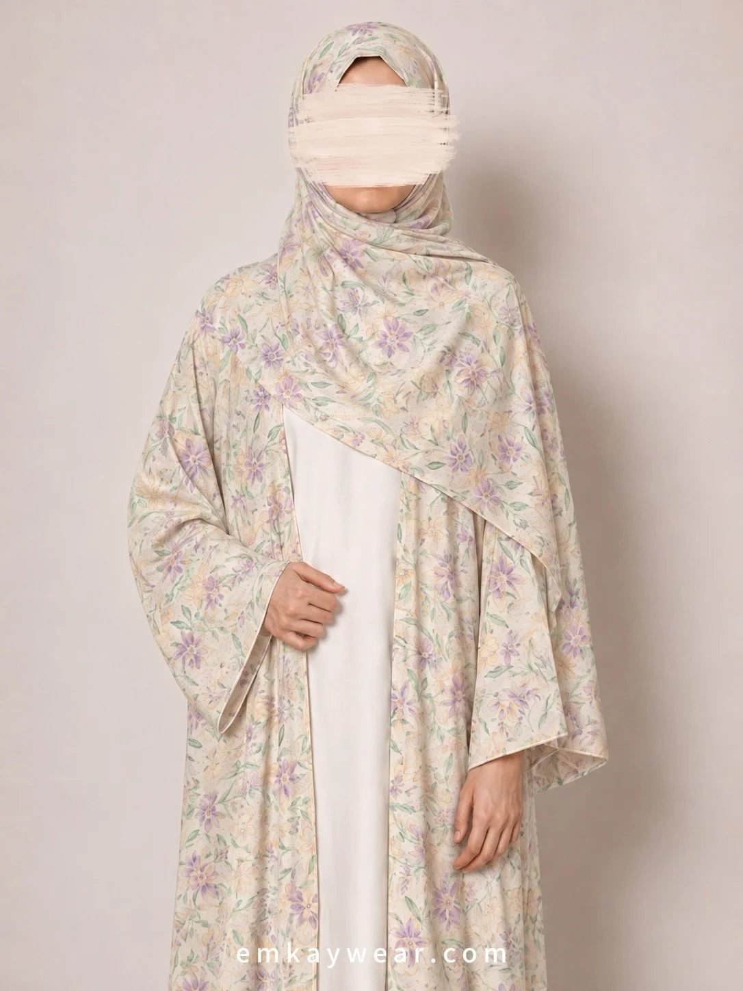 Lilac dream Print Kimono Abaya with Hijab