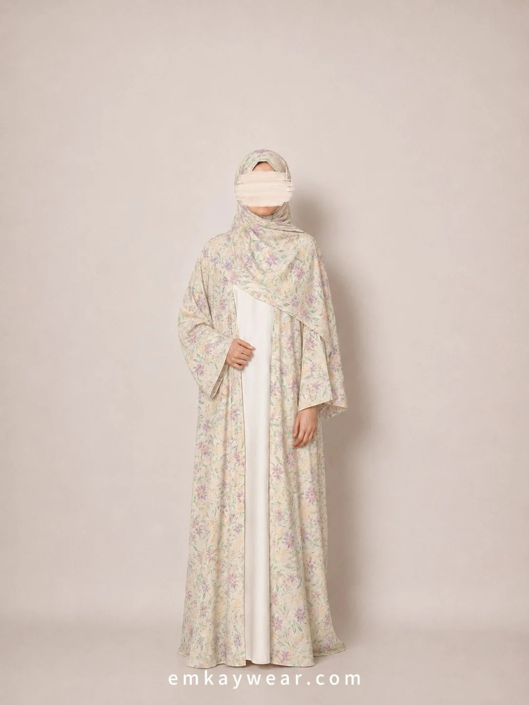 Lilac dream Print Kimono Abaya with Hijab