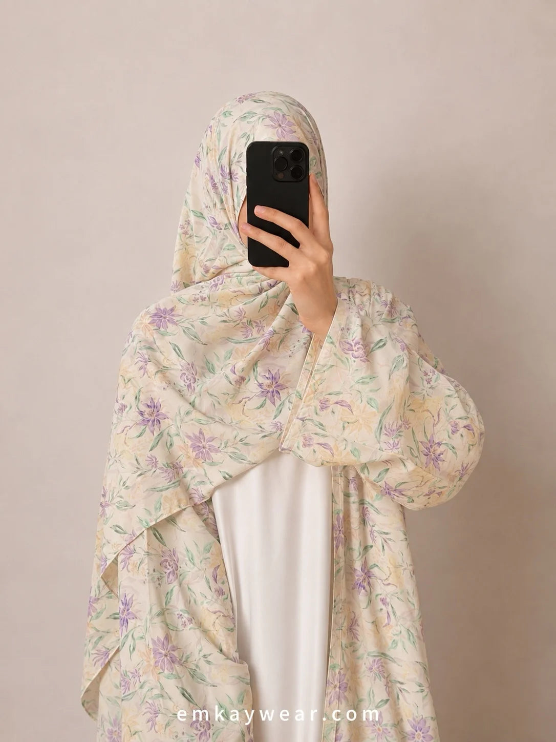 Lilac dream Print Kimono Abaya with Hijab