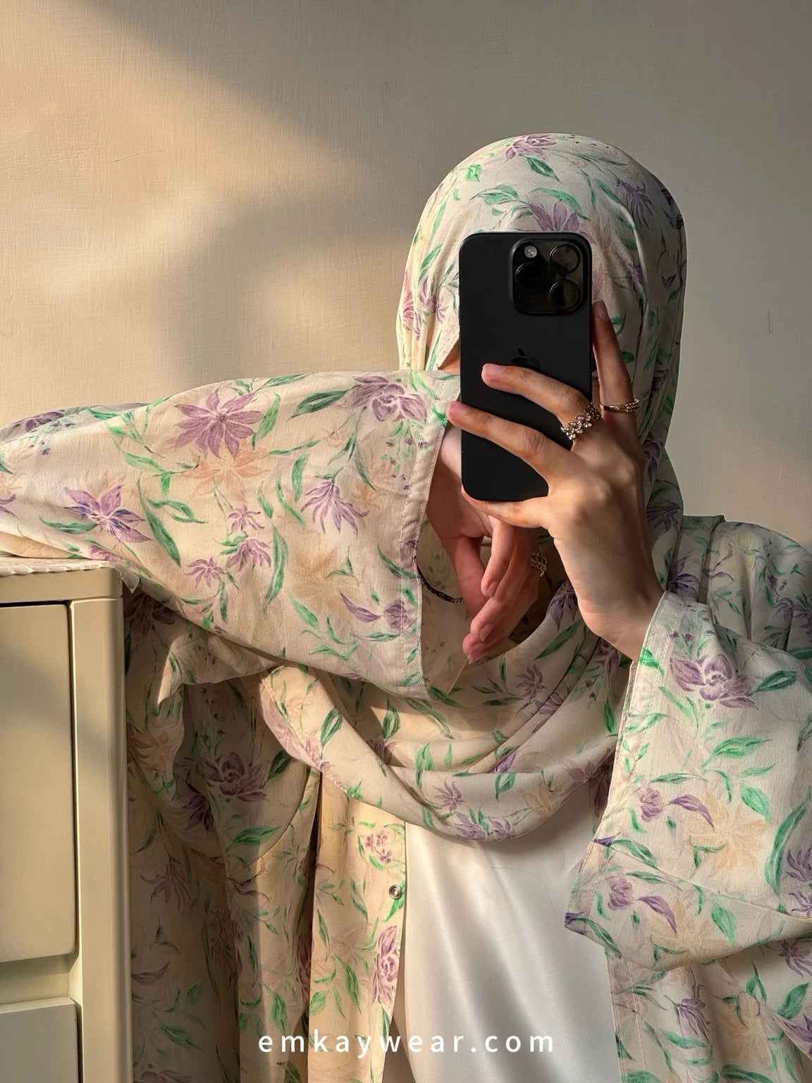 Lilac dream Print Kimono Abaya with Hijab