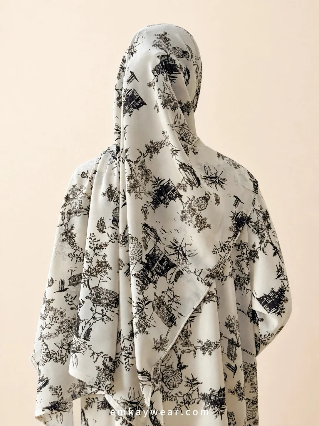 Monochrome Print Kimono Abaya with Hijab