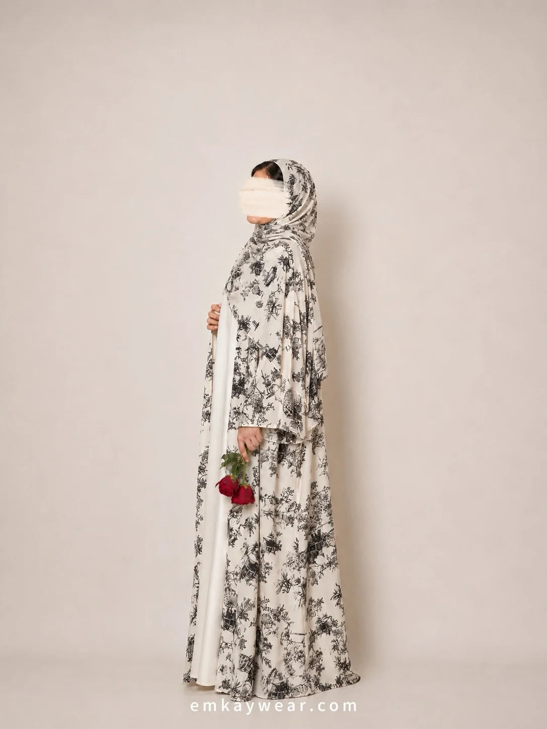 Monochrome Print Kimono Abaya with Hijab