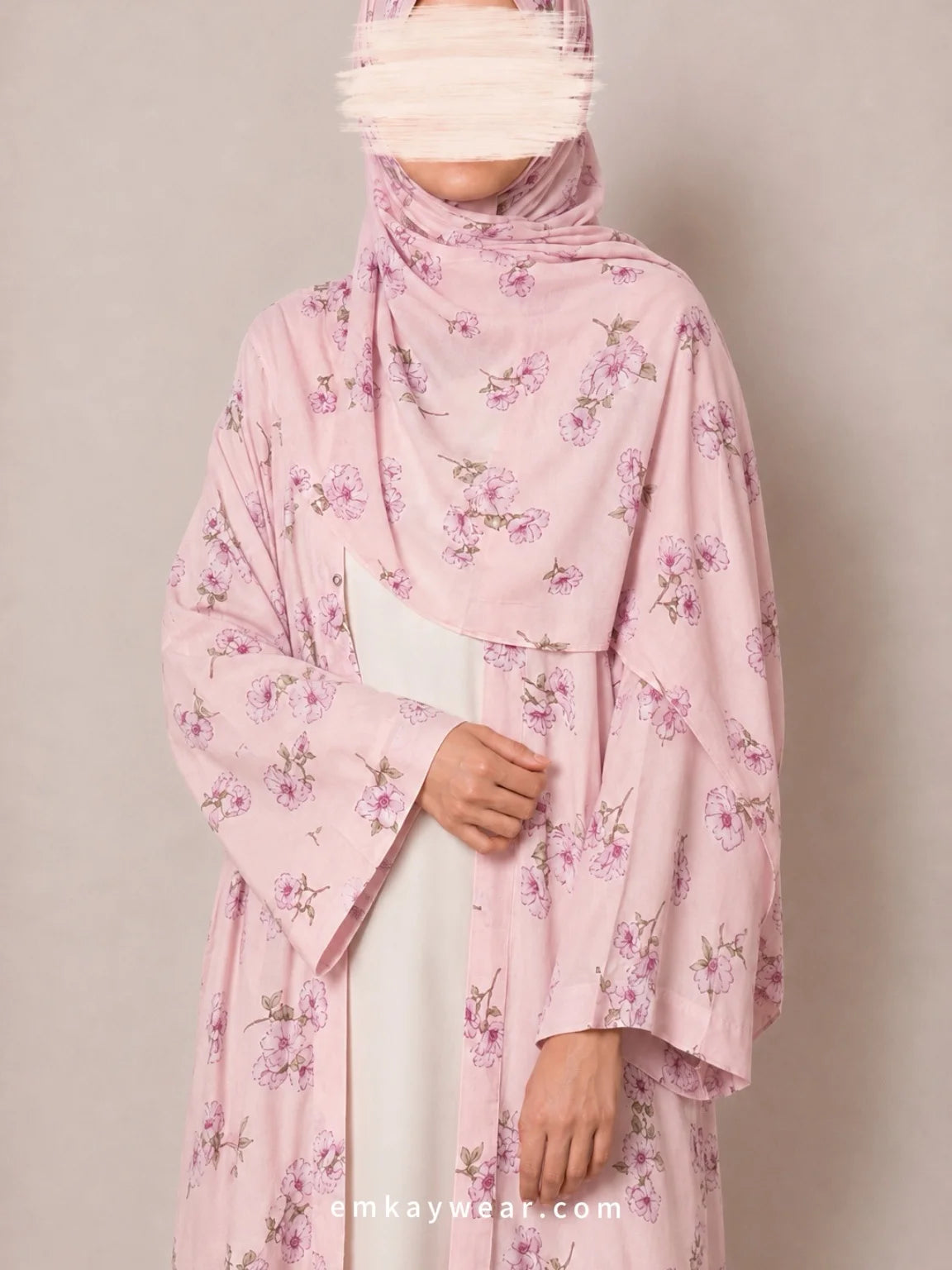 Powder Rose Print Kimono with Hijab