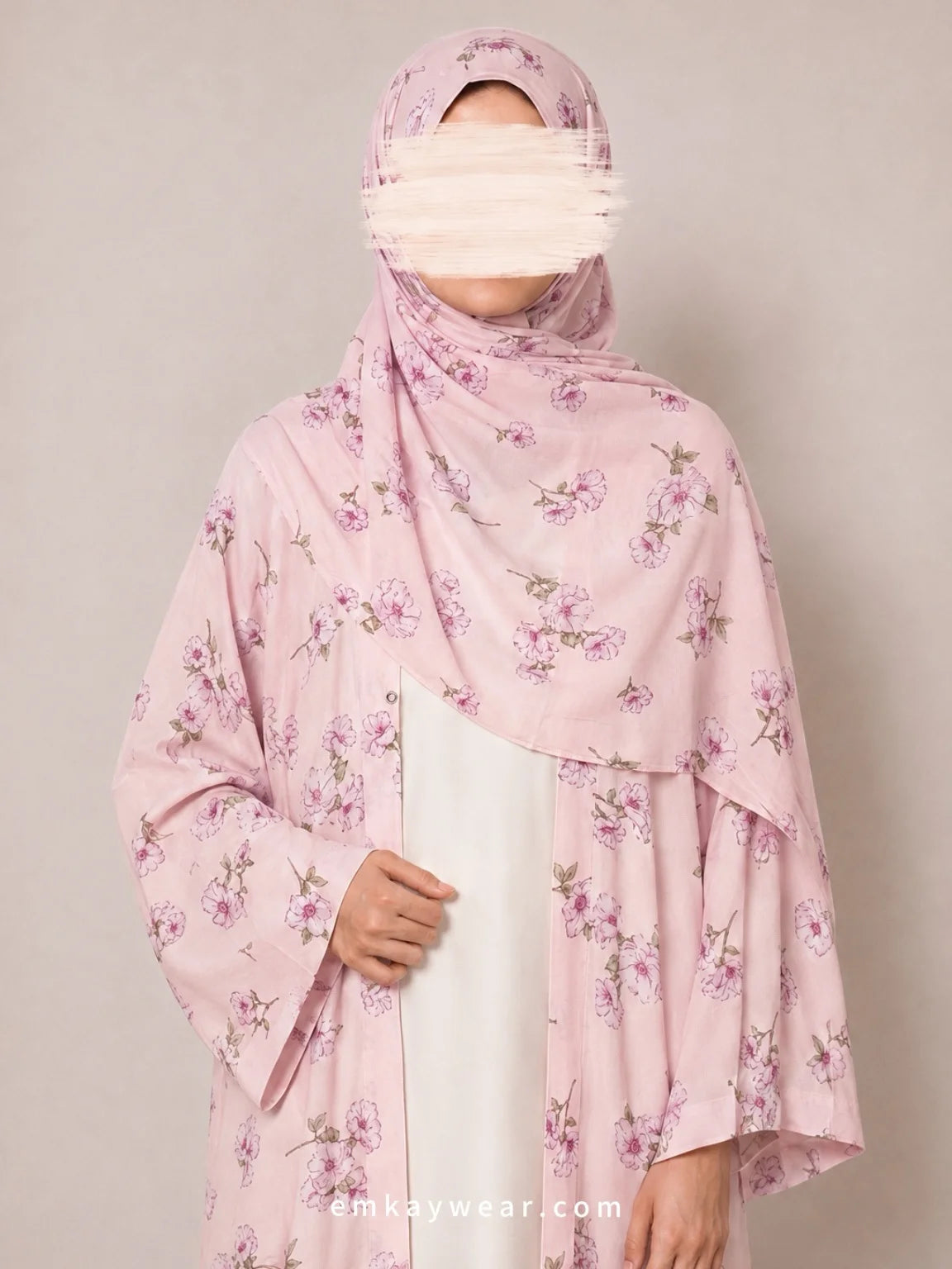 Powder Rose Print Kimono with Hijab