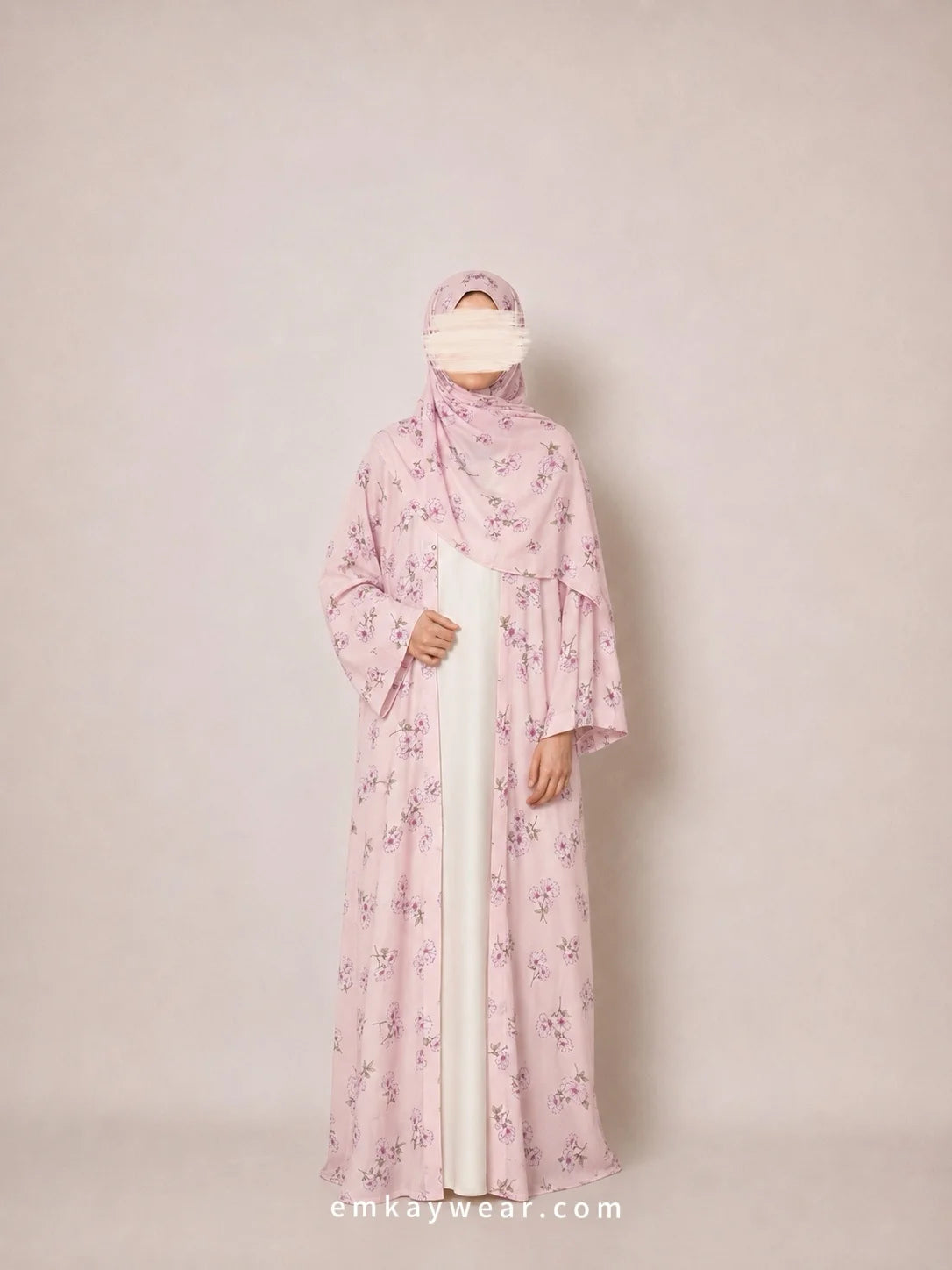 Powder Rose Print Kimono with Hijab