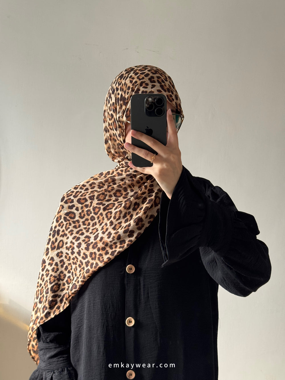 Black Luna Abaya with leopard Hijab