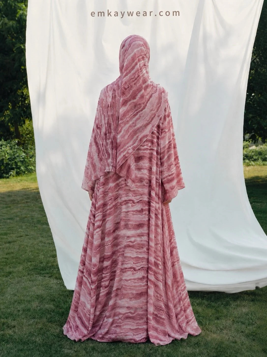 Wavy Marble Print Kimono Abaya with Hijab
