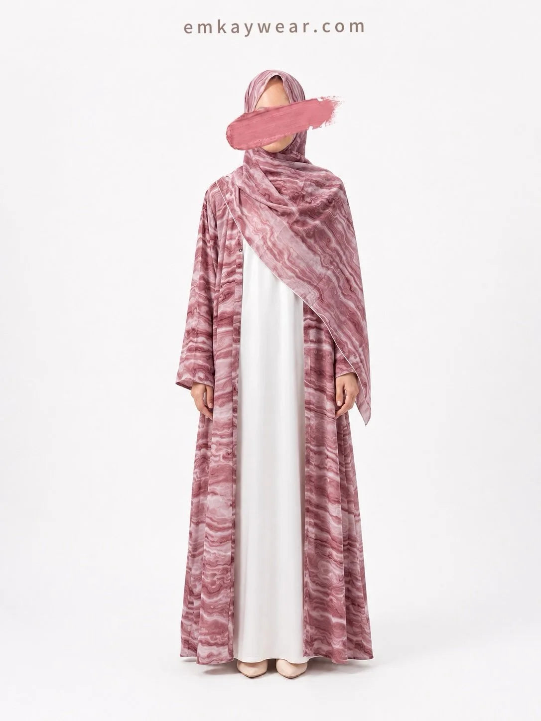 Wavy Marble Print Kimono Abaya with Hijab