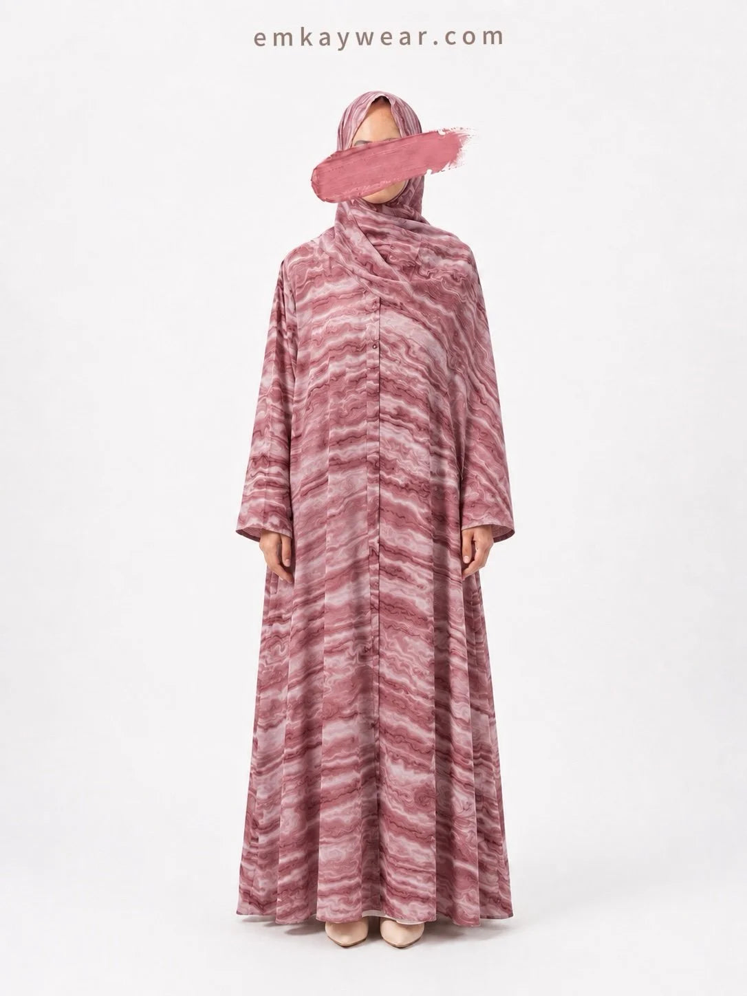 Wavy Marble Print Kimono Abaya with Hijab