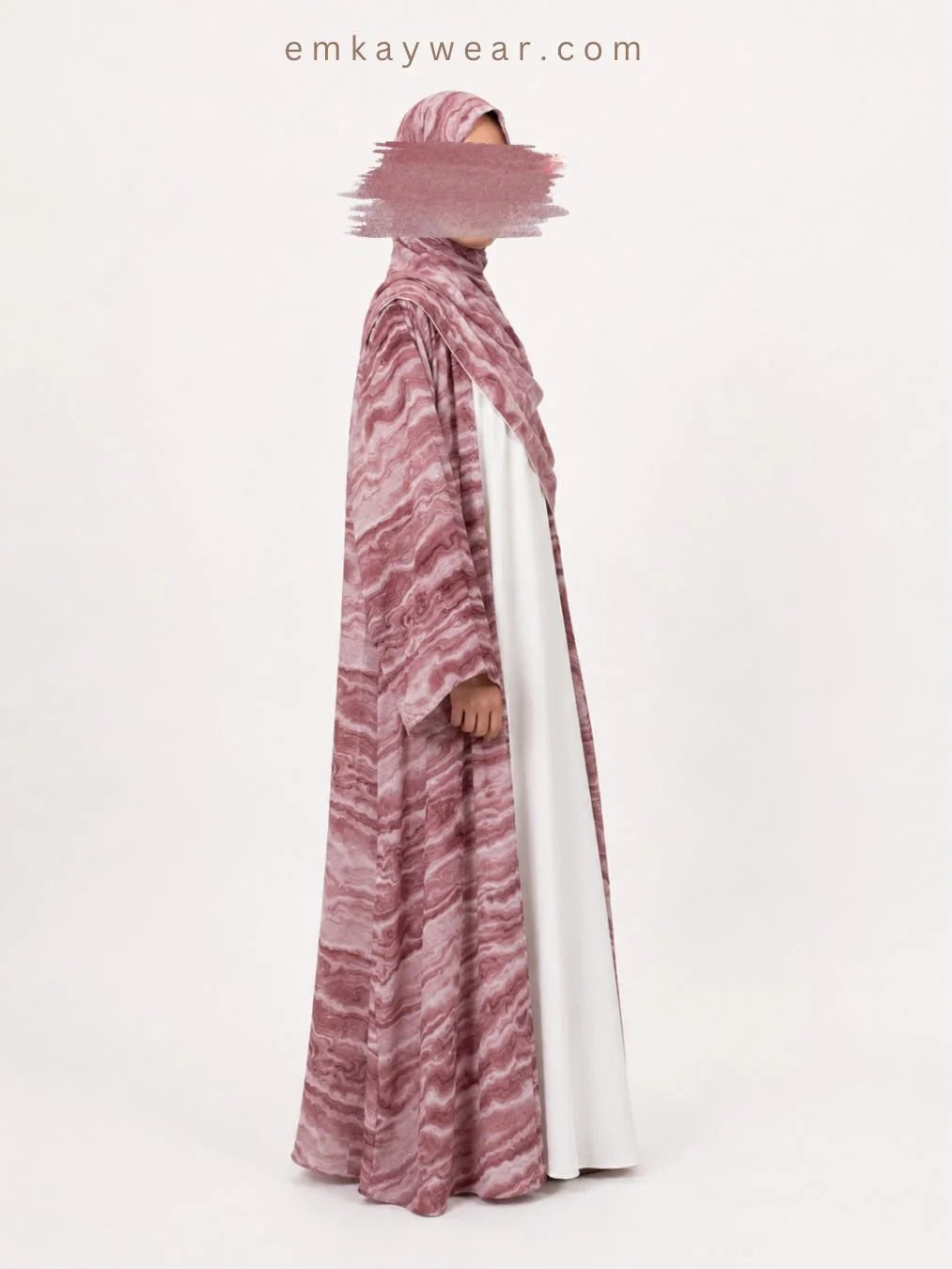 Wavy Marble Print Kimono Abaya with Hijab