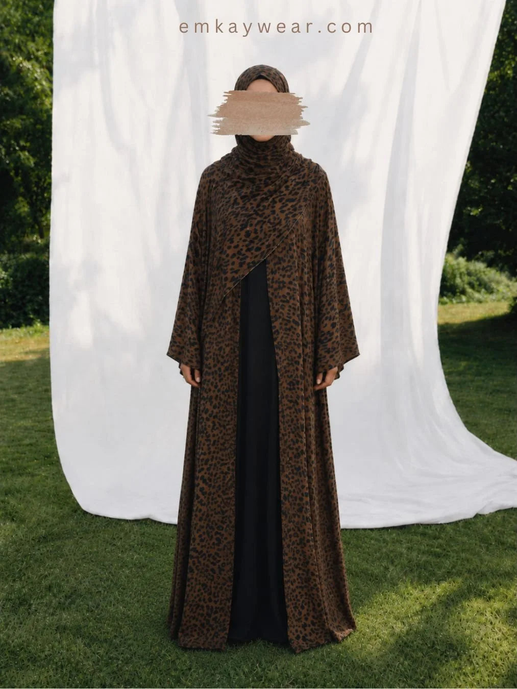 Leopard Print Kimono Abaya with Hijab