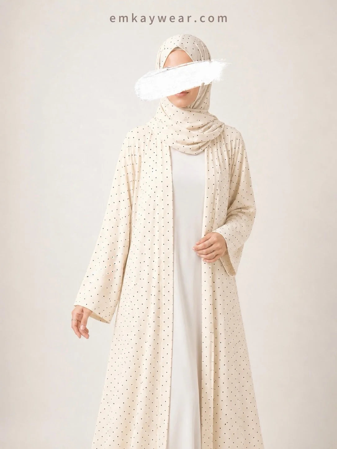 Dot Ivory Kimono Abaya with Hijab