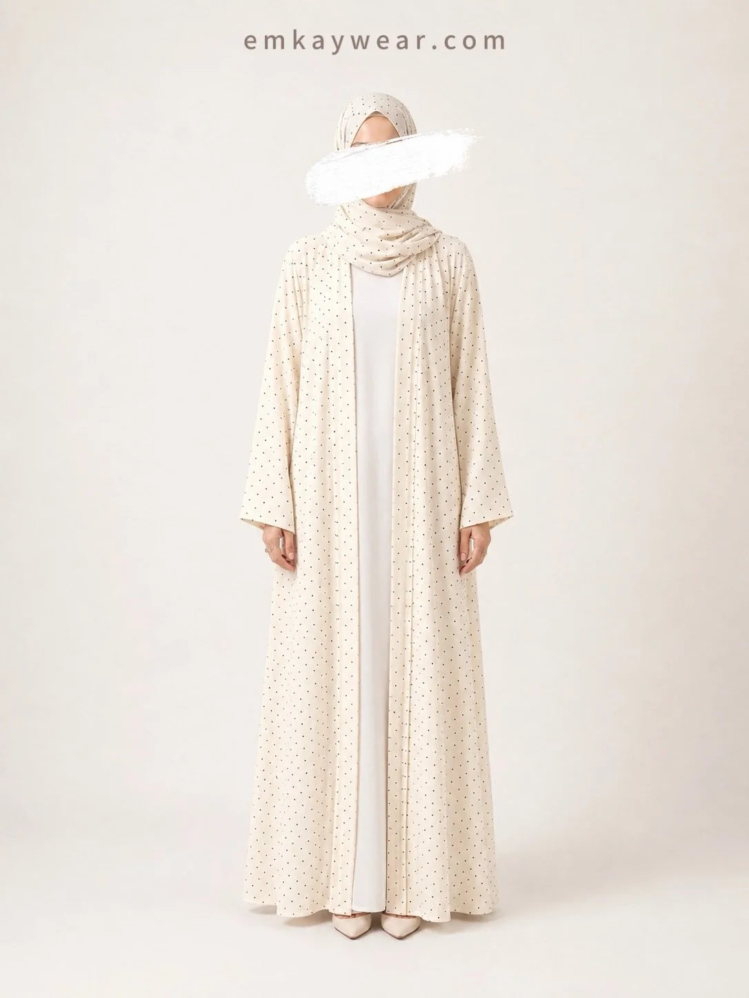 Dot Ivory Kimono Abaya with Hijab