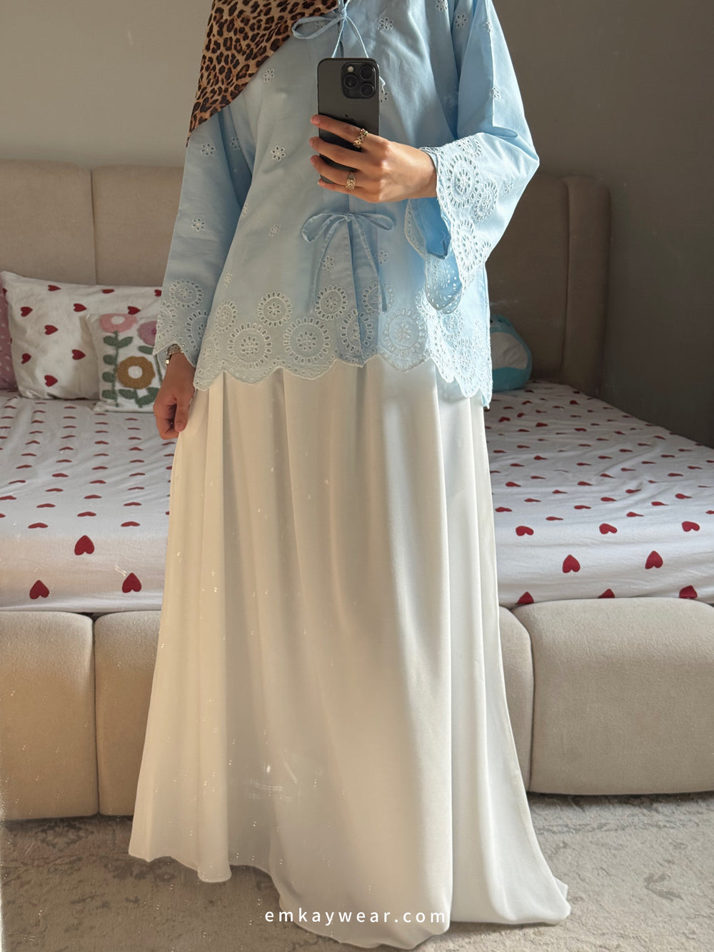 Pastel Blue Shirt with Leopard Hijab