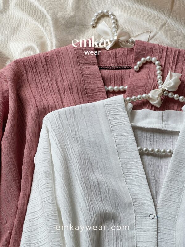 White Crushed Abaya - Image 6