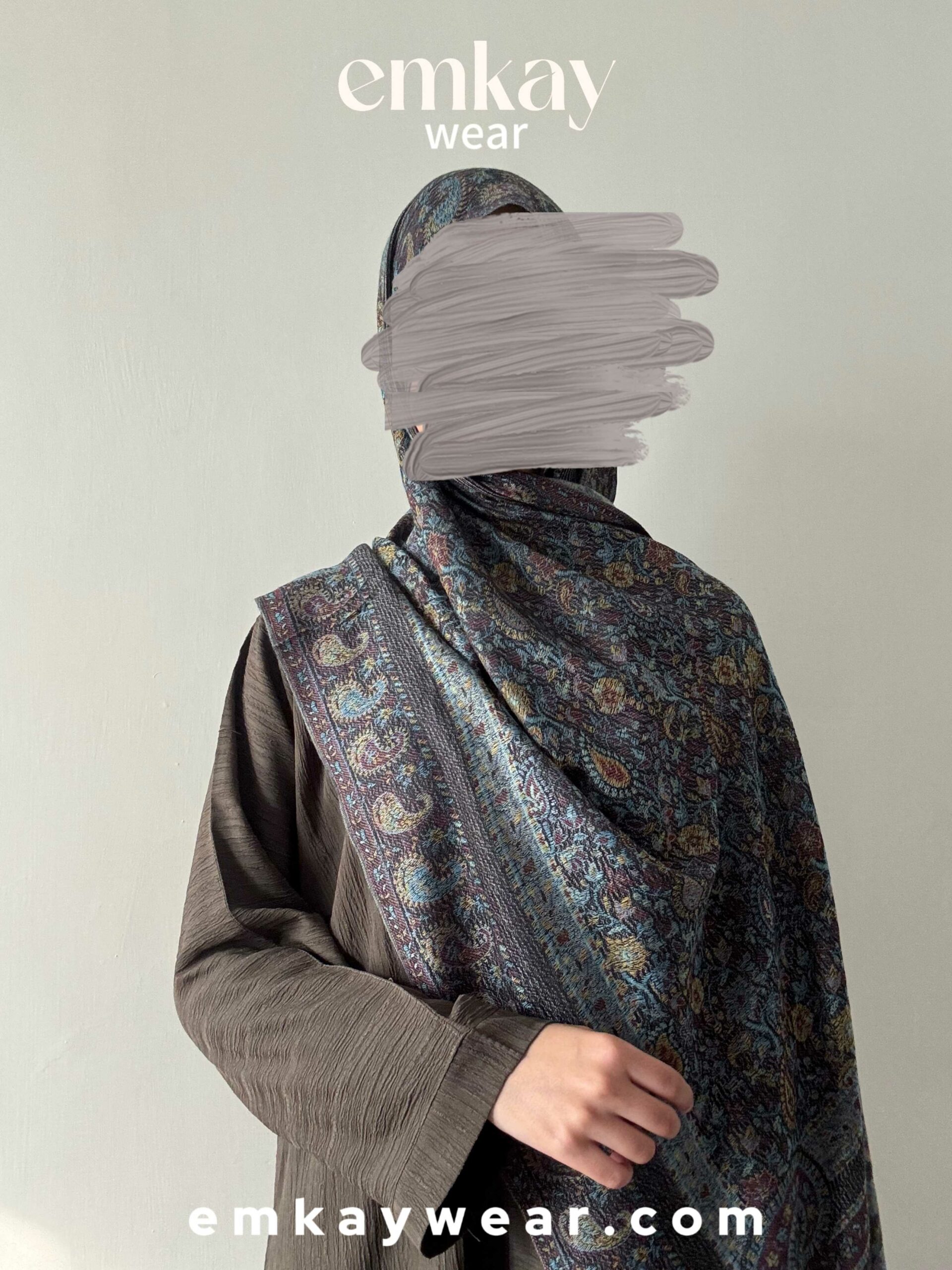 C17- Olive with Gray Blue Pashmina