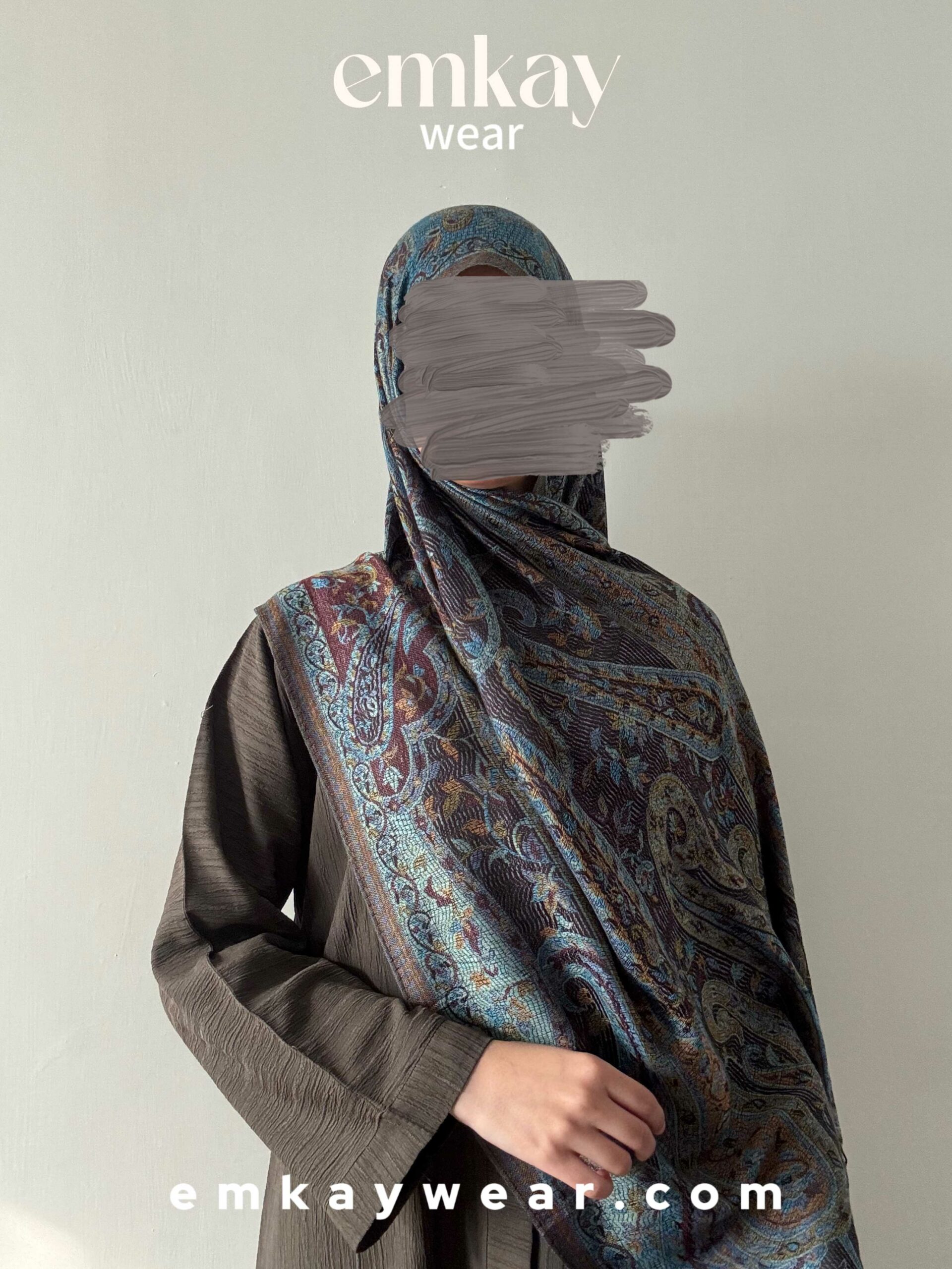 C17- Olive with Gray Blue Pashmina - Image 2