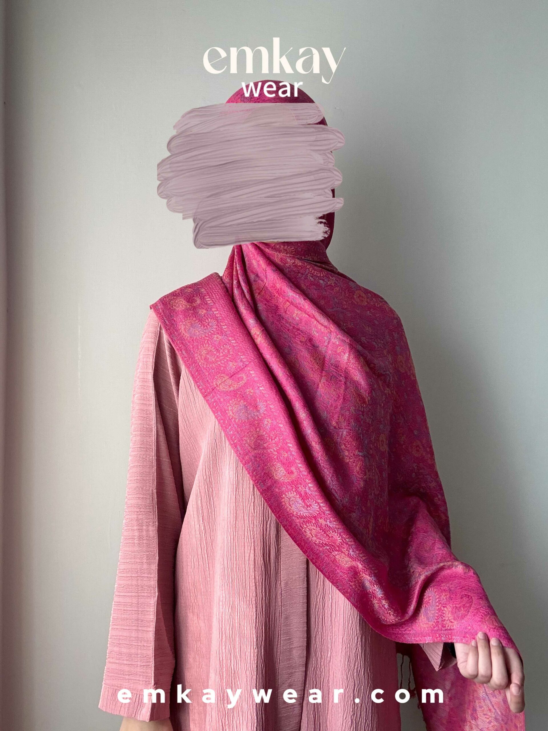 C6- Pink Abaya with Pink Pashmina - Image 2