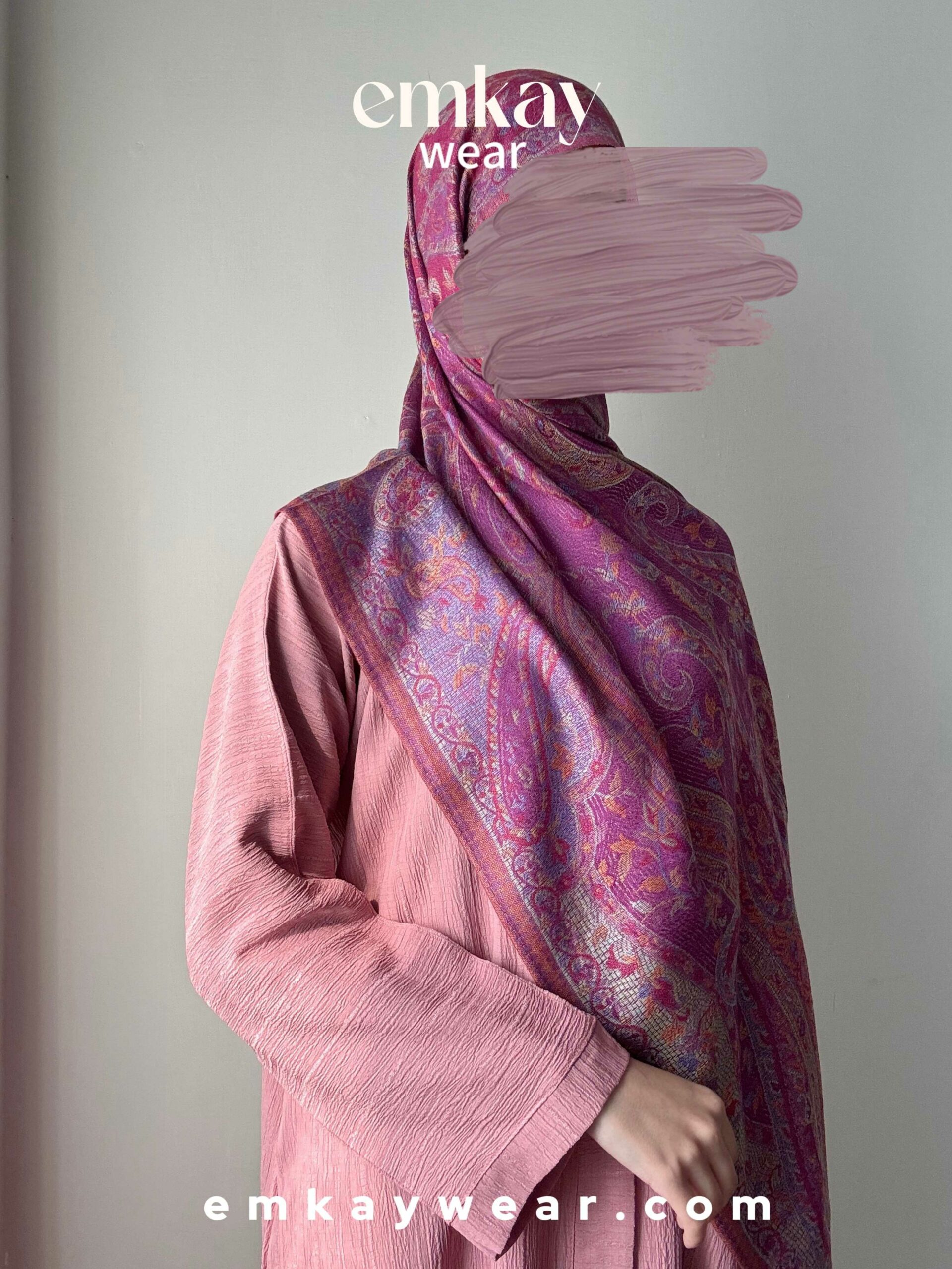 C7- Pink Abaya with Purple Pashmina - Image 2