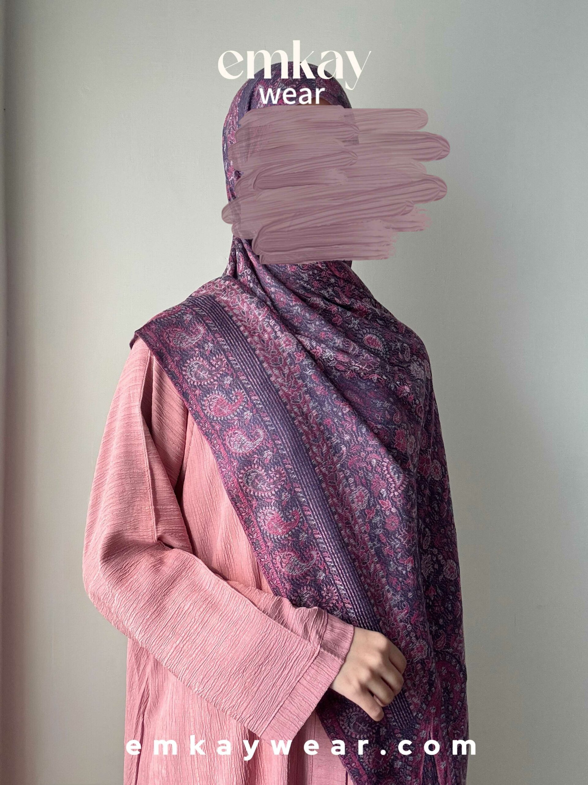C7- Pink Abaya with Purple Pashmina - Image 3