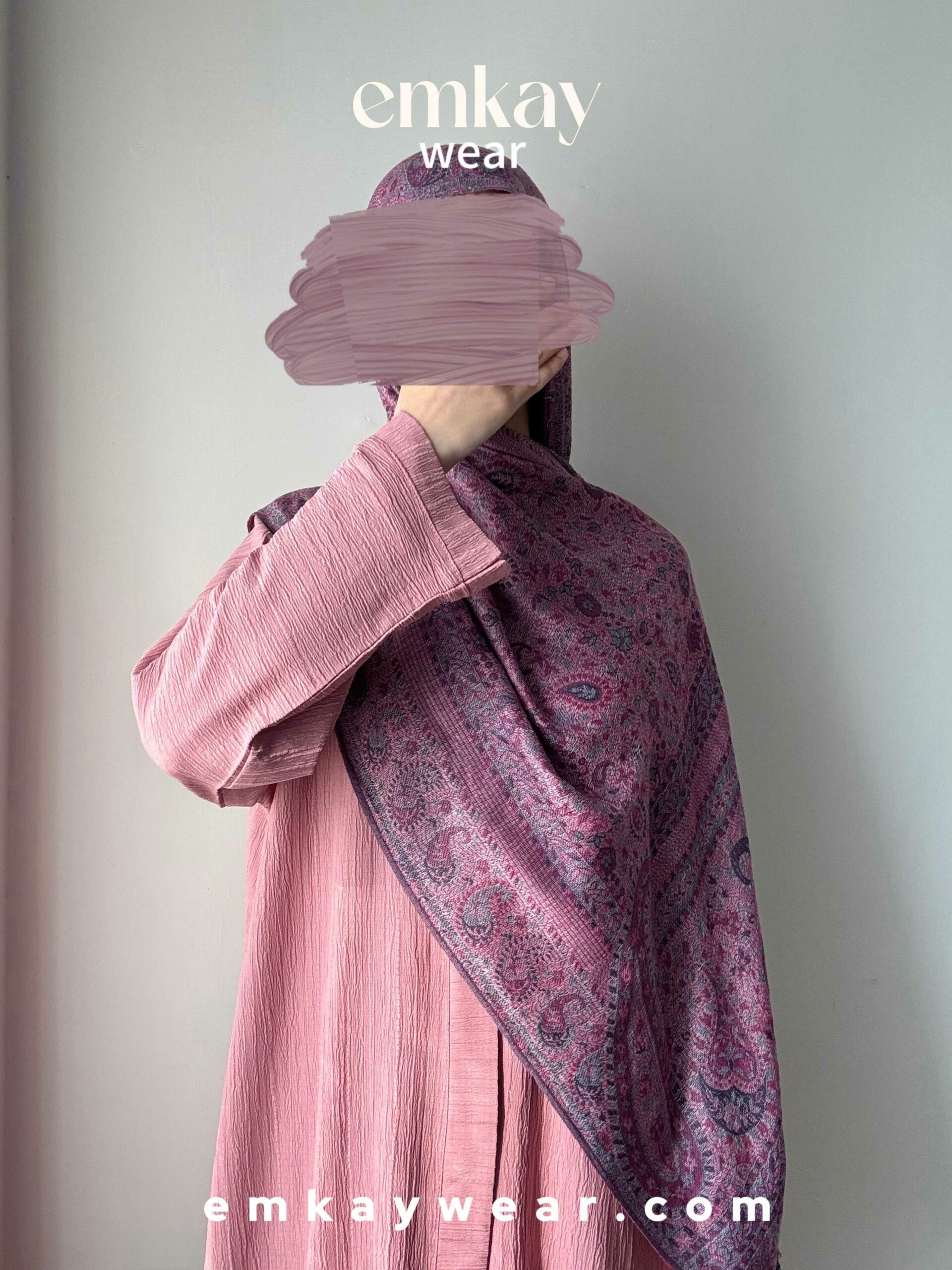 C7- Pink Abaya with Purple Pashmina