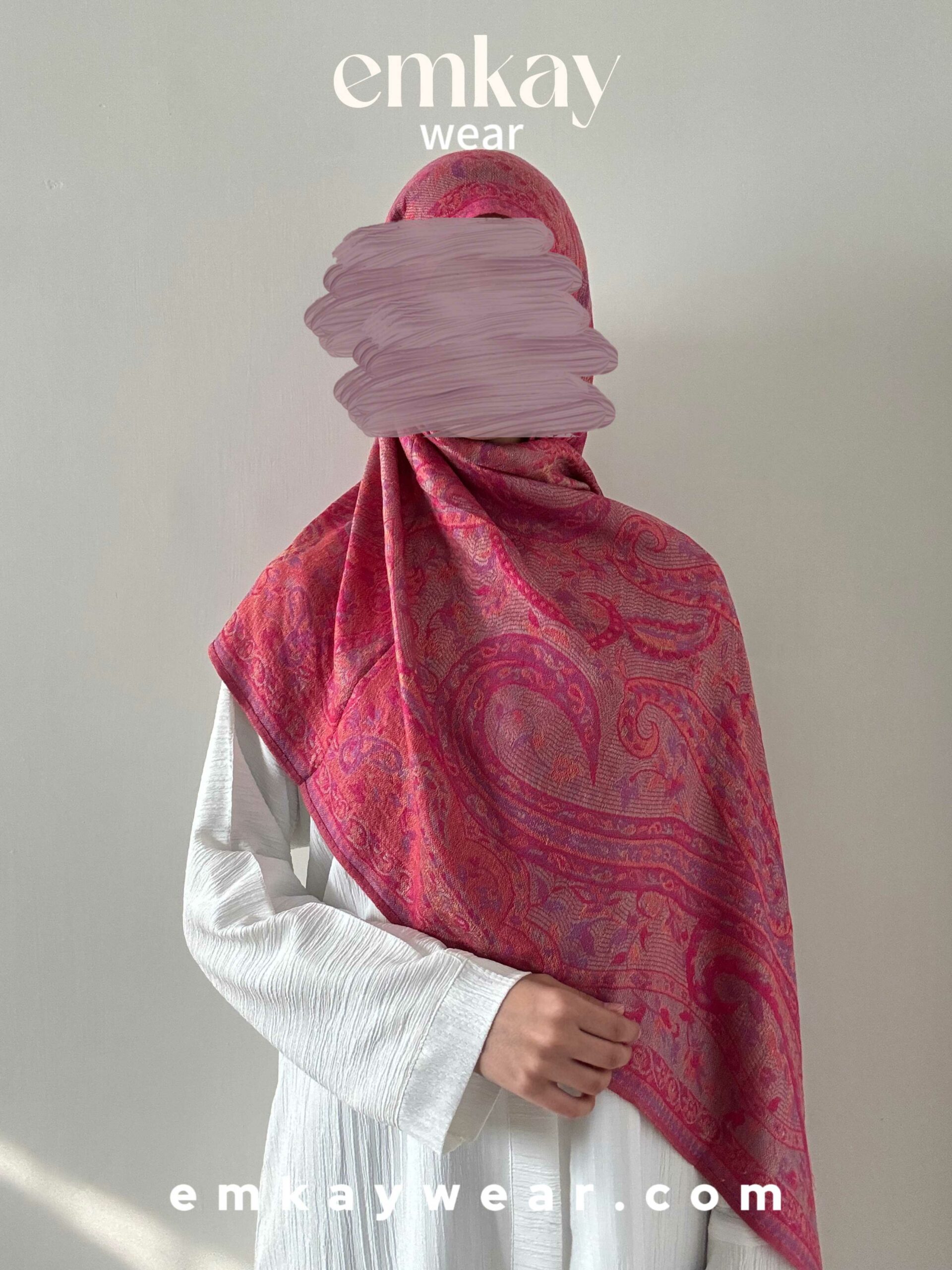 C19- White Abaya with Pink Pashmina