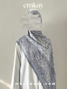 C18- White Abaya with Gray Pashmina