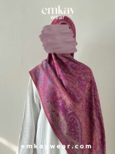 C20- White Abaya with Purple Pashmina