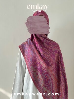 C20- White Abaya with Purple Pashmina