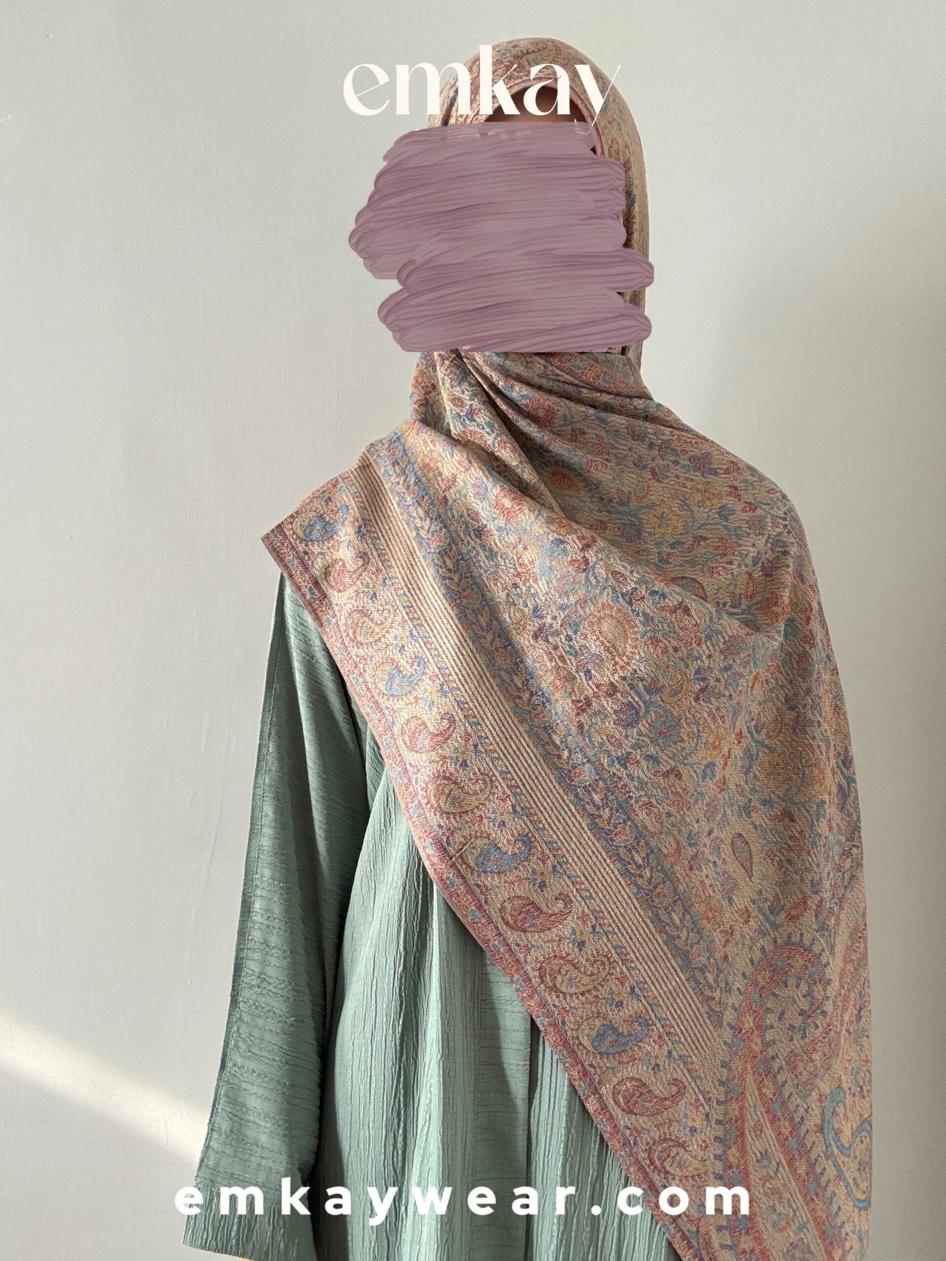 C22- Pistachio Abaya with Nude Pashmina