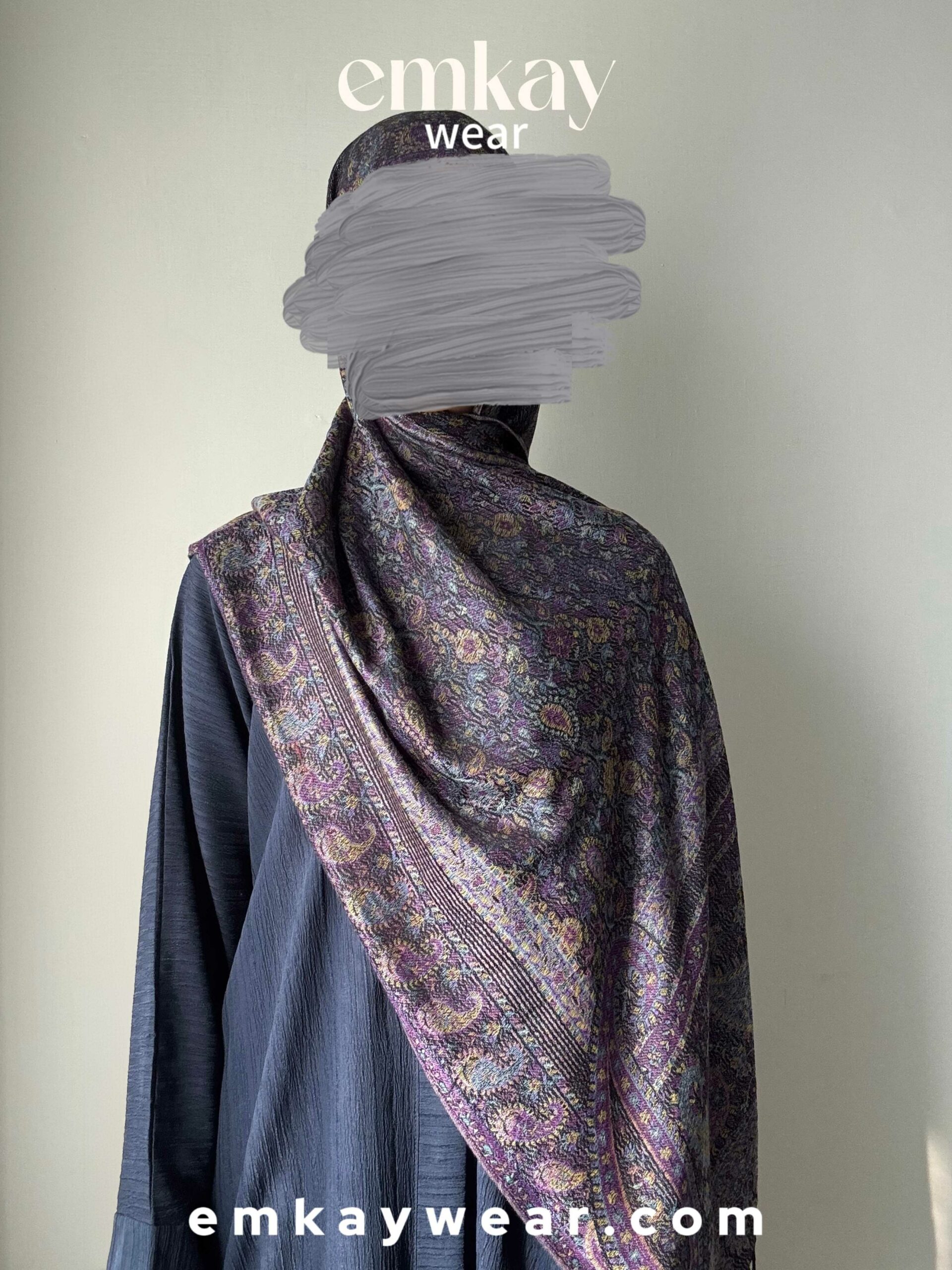 C13- Blue Abaya with Violet Pashmina