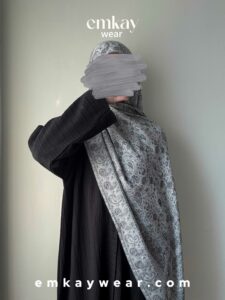 C3- Black Abaya with Gray Pashmina