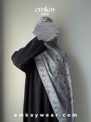 C3- Black Abaya with Gray Pashmina