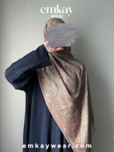 C12- Blue Abaya with Neutral Pashmina