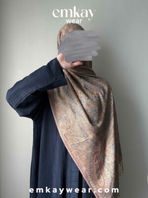 C12- Blue Abaya with Neutral Pashmina