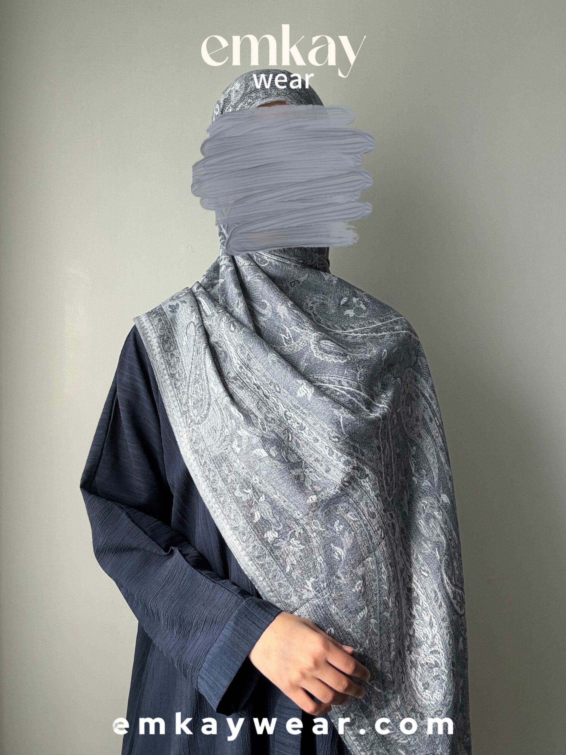 C11- Blue Abaya with Gray Pashmina - Image 2