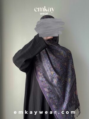 C4- Black Abaya with Violet Pashmina