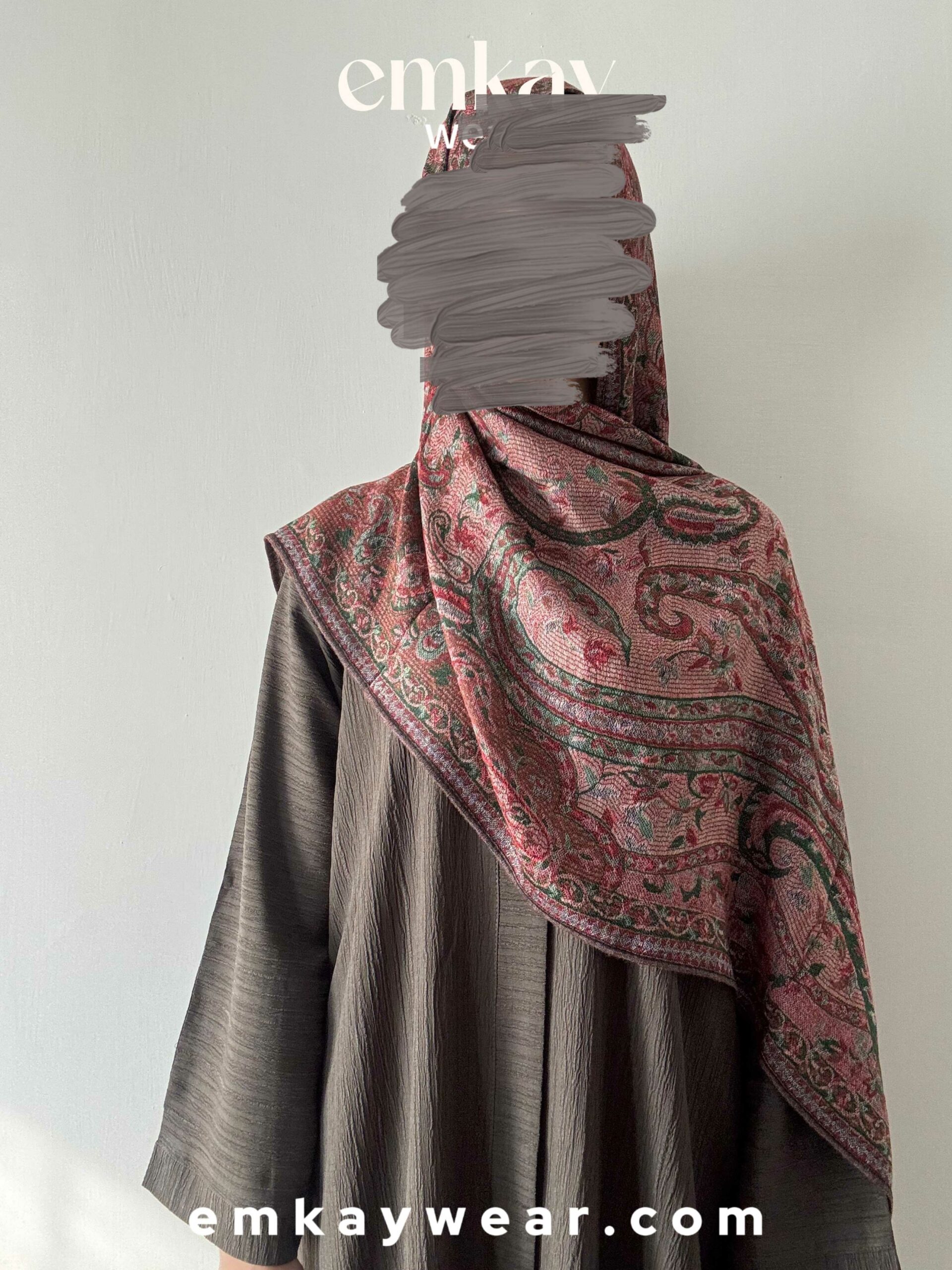C15- Olive Abaya with Olive Pashmina - Image 2