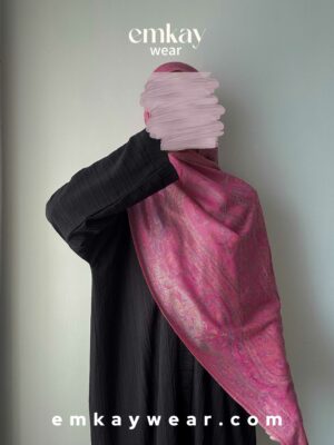 C5- Black Abaya with Pink Pashmina