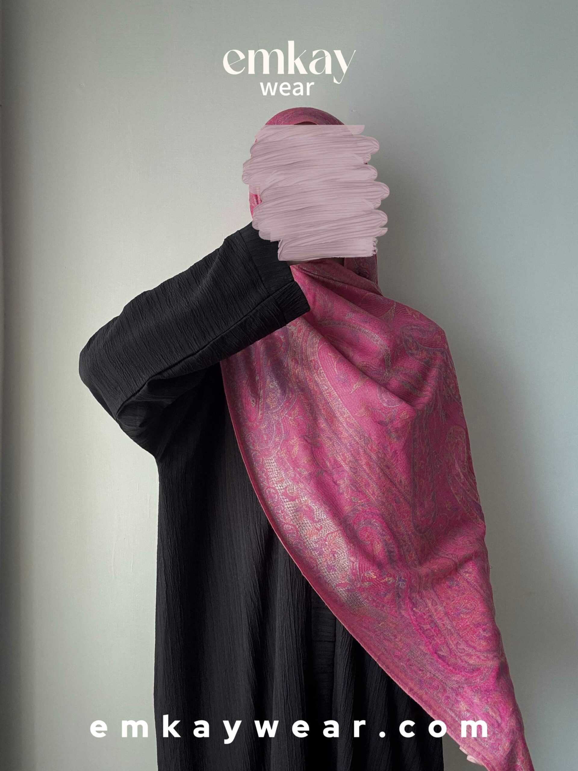 C5- Black Abaya with Pink Pashmina