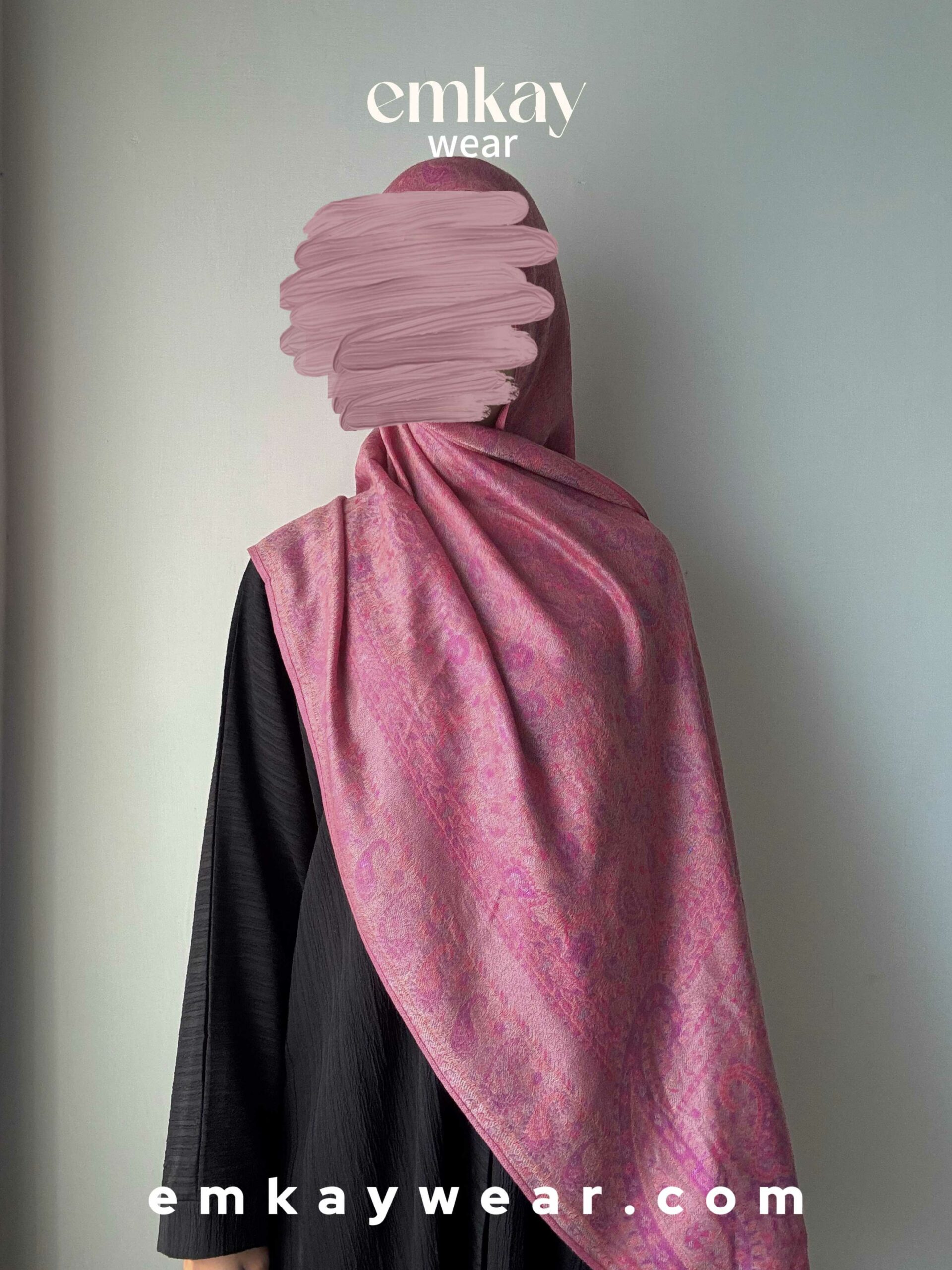 C5- Black Abaya with Pink Pashmina - Image 2